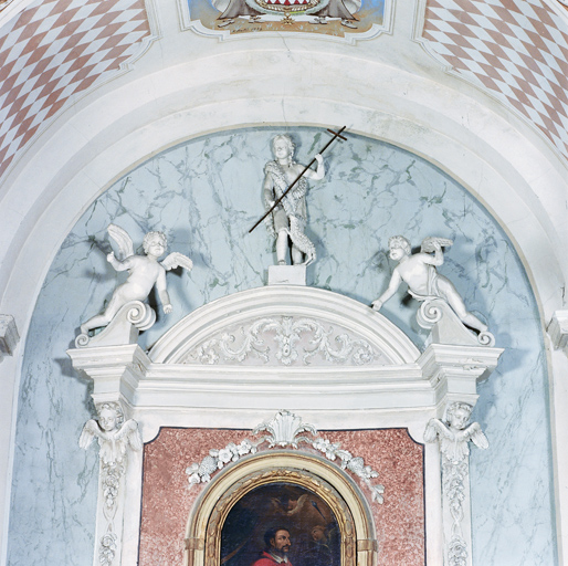 Ensemble de l'autel et retable (N° 1) de saint Charles Borromée (autel, 2 gradins d'autel, retable)