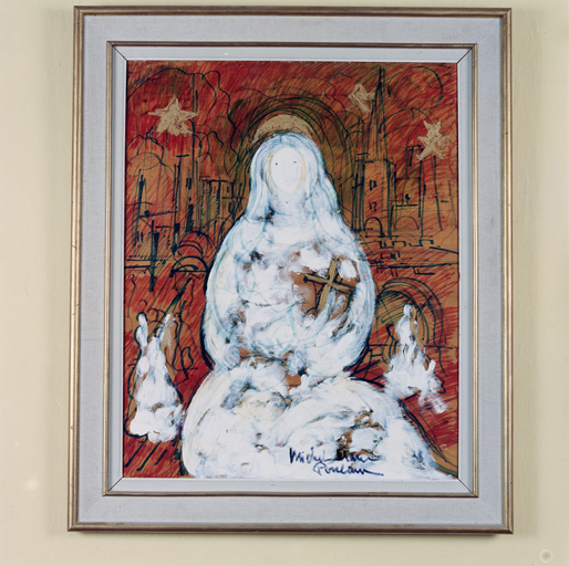 La Vierge à l'Enfant et deux anges. ; Vue d'ensemble.