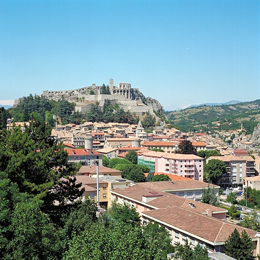 Vue générale sud/sud-ouest : la citadelle surplombant la ville.