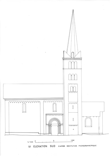 Elévation sud d'aprés restitution photogrammétrique. ; Elévation sud d'aprés restitution photogrammétrique.