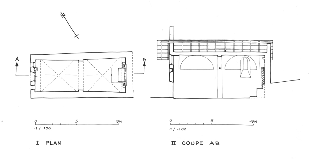 Plan et coupe longitudinale AB . ; Plan et coupe longitudinale AB .