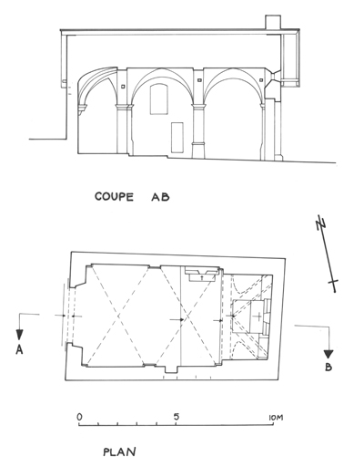 Plan et coupe longitudinale AB .