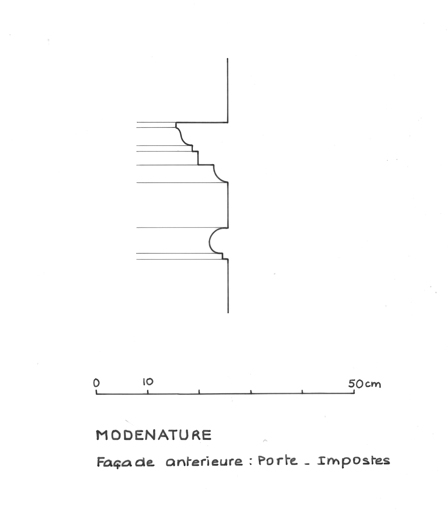 Modénature : façade antérieure : imposte de la porte.