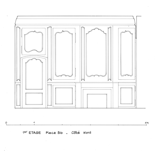 Lambris. 1er étage piéce Bb côté nord.