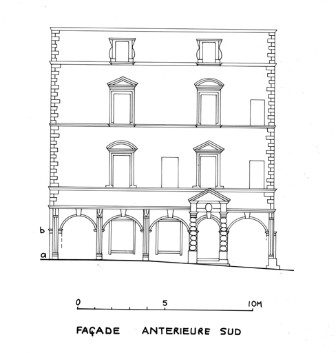 Elévation de la façade antérieure sud.