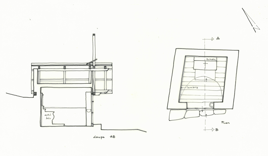 Plan et coupe longitudinale AB. ; Plan et coupe longitudinale AB.