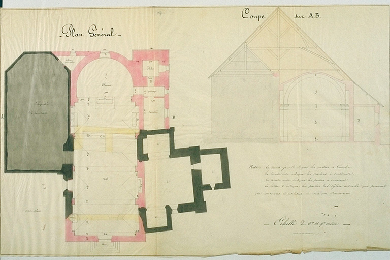 Plan général, coupe, éch. 0,01 : détail du plan général.