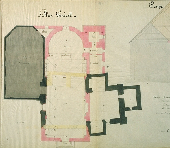 Plan général, coupe, éch. 0,01.