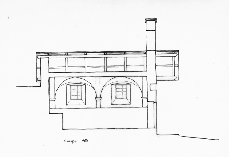 Coupe longitudinale AB. ; Coupe longitudinale AB.