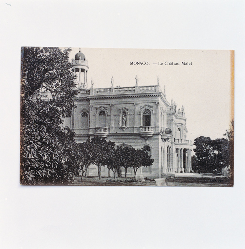 Monaco, Le Château Malet. Vue d'ensemble de la façade ouest, vers 1900.