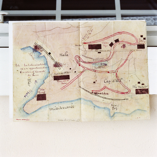 Plan des terrains acquis dans le quartier Mala par le Comptoir d'Escompte de Paris avec emplacement de l'hôtel Eden et de quelques villas.] Vers 1890.