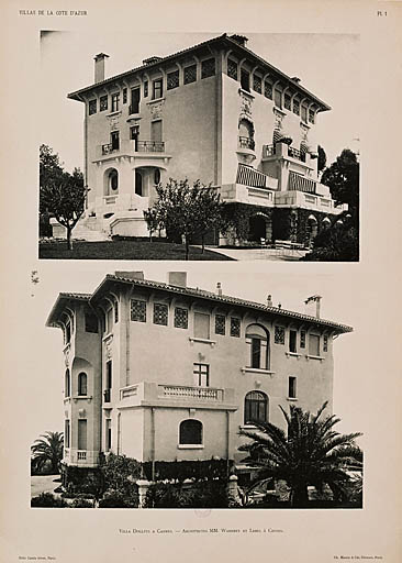 Villa Dollfus à Cannes. - Architectes MM. Warnery et Lebel à Cannes. [Vues prises du sud-ouest et nord-est.], 1926.