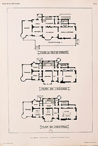 Villa Mimosas à Cannes. - Architecte M. Hourlier à Cannes. [Plans des rez-de-chaussée, 1er et 2e étages], 1926.