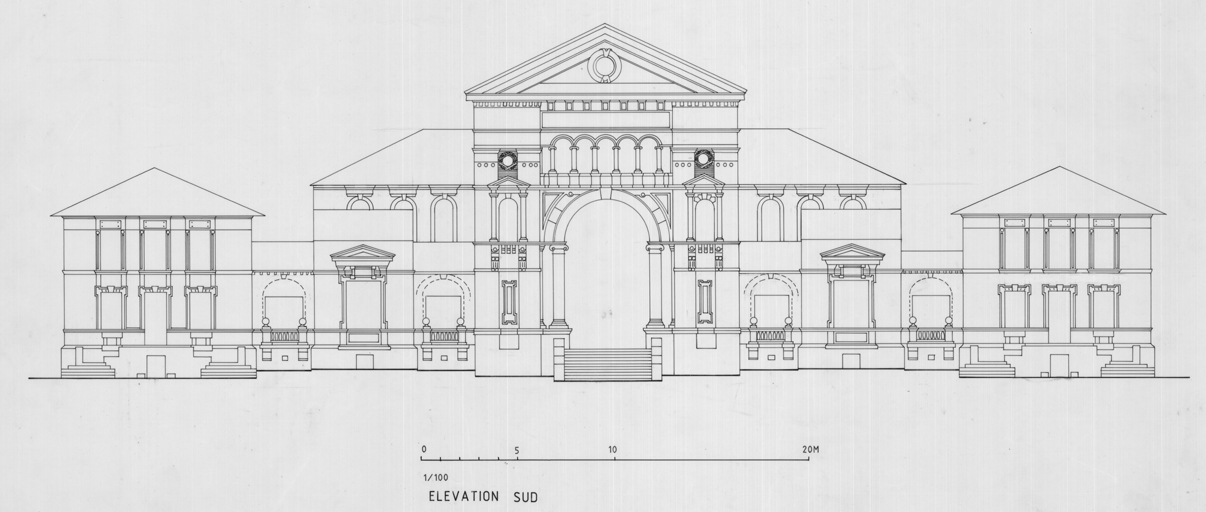 Elévation de la façade antérieure sud.