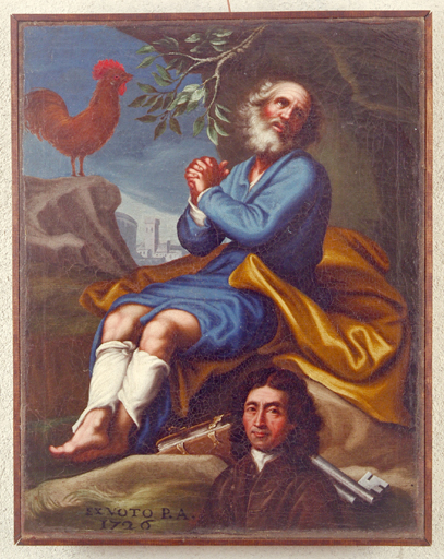 Saint Pierre ; portrait de donateur. Vue d'ensemble, après restauration. Porte la date de 1726.