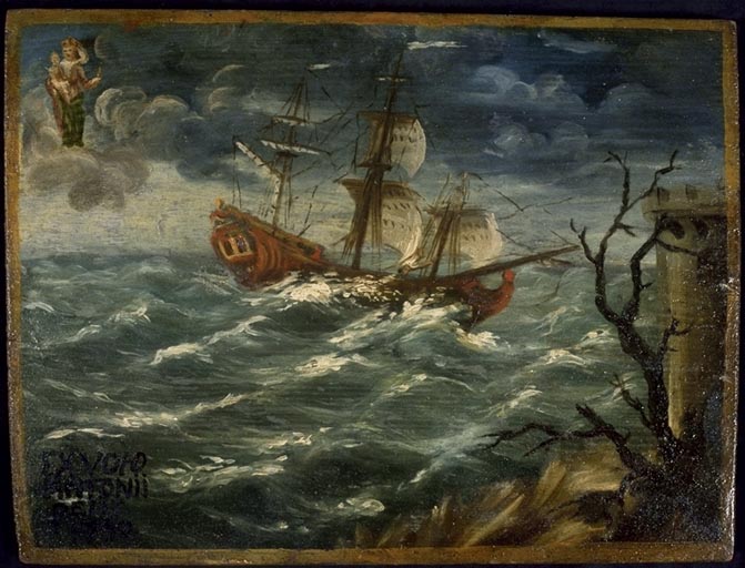 Tableau, ex-voto : Bateau dans la tempête (n° 7)