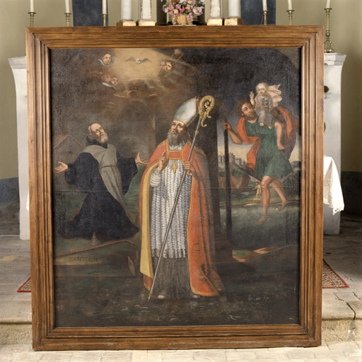 Tableau d'autel : Saint Pons (?) entouré par saint Antoine abbé et saint Christophe