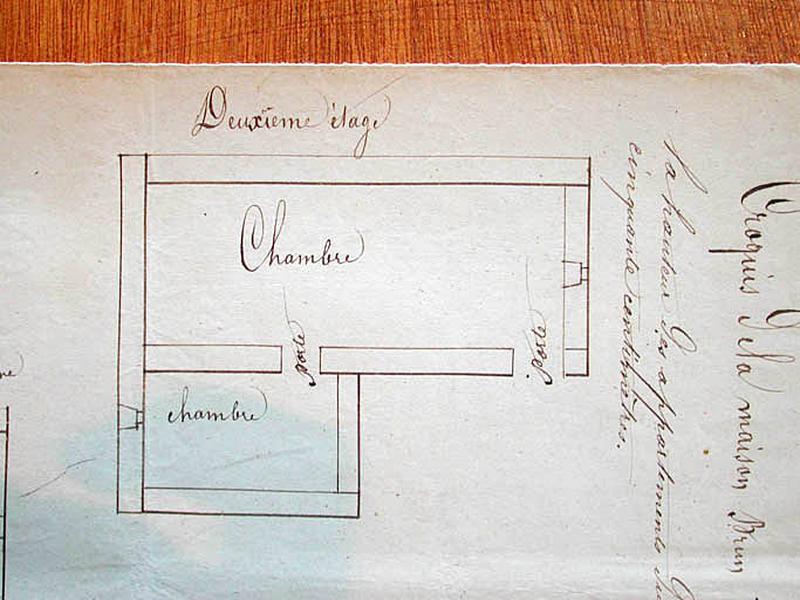 Croquis de la maison Brun à l'échelle d'un centimètre par mètre. Deuxième étage.