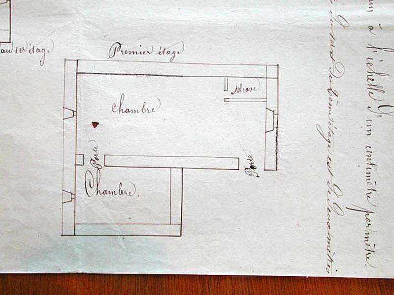 Croquis de la maison Brun à l'échelle d'un centimètre par mètre. Premier étage.