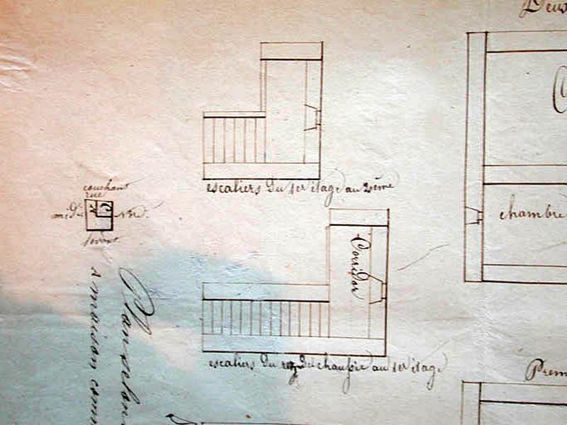 Croquis de la maison Brun à l'échelle d'un centimètre par mètre. Escaliers.