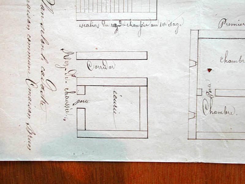 Croquis de la maison Brun à l'échelle d'un centimètre par mètre. Rez-de-chaussée.