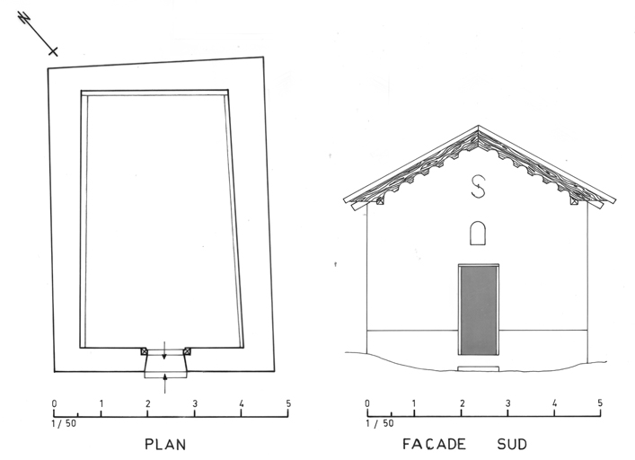 Chapelle Saint-Roch au Château. Plan et façade sud. ; Chapelle Saint-Roch au Château. Plan et façade sud.