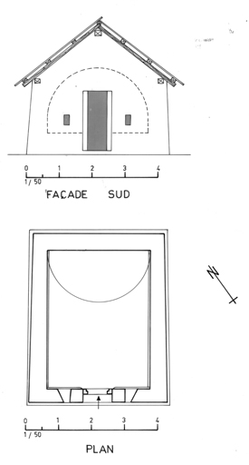 Chapelle Saint-Jacques à Laval. Plan et façade sud. ; Chapelle Saint-Jacques à Laval. Plan et façade sud.