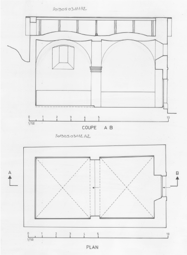 Robion, chapelle Saint-Sauveur : Plan, coupe AB.