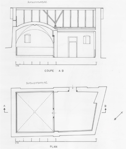 Sallé, chapelle Saint-Laurent : Plan et coupe AB .