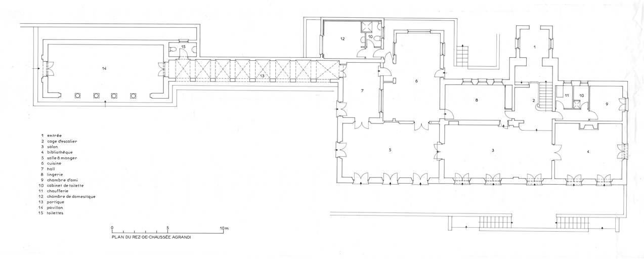 Plan du rez-de-chaussée de la maison agrandie d'après le projet de Richard Walker en 1962.