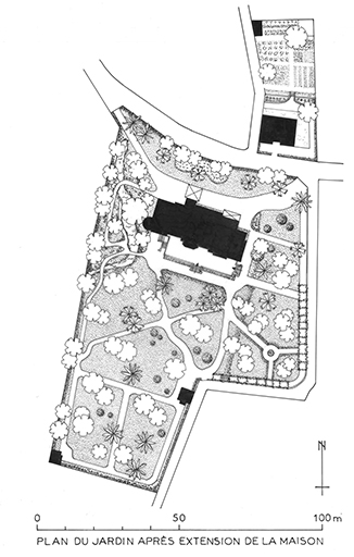 Plan du 2e état du jardin après agrandissement de la maison. Proposition de restitution.