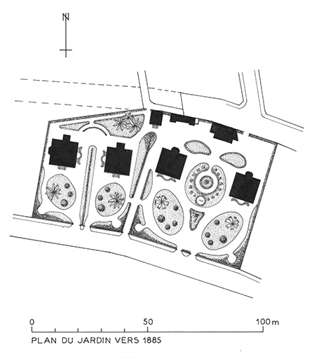 Plan du jardin collectif vers 1885. D'après le plan régulateur de 1883-1886.