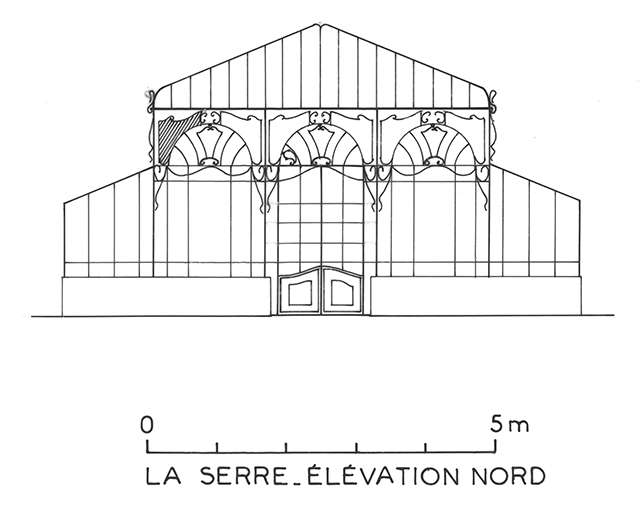 La serre. Elévation nord. D'après le dossier de recensement CRMH, 1990.