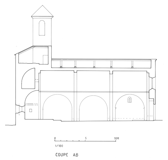 Coupe longitudinale AB. 