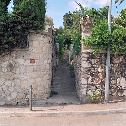 Vue d'ensemble de l'escalier situé entre les parcelles 79 et 81 de la section AO, depuis le sud.