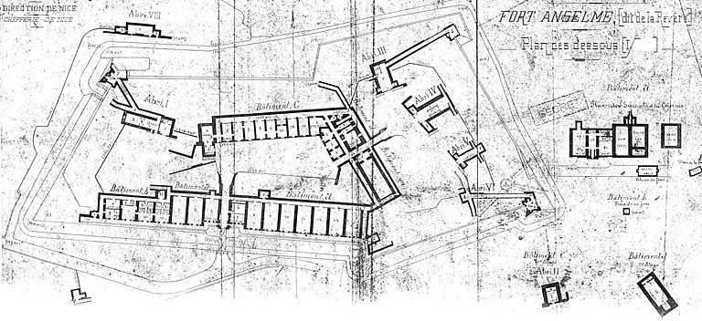 Génie. Direction de Nice. Chefferie de Nice. Fort Anselme (dit de la Revère). Plan des dessous.