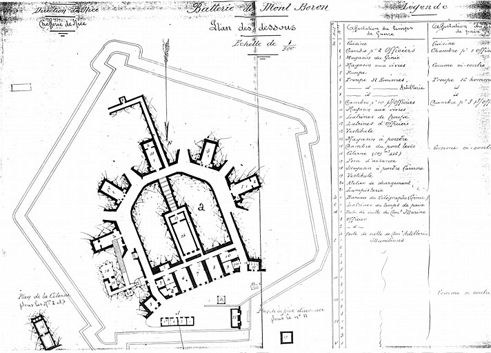 Génie. Direction de Nice. Chefferie de Nice. Batterie de Montboron. Plan des dessous.