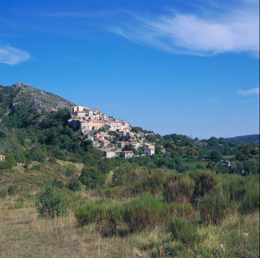 Le village de Coursegoules. ; Vue d'ensemble.