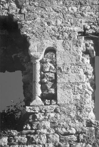 Etat avant restauration : la façade postérieure vue du nord-ouest. Détail : la fenêtre géminée.