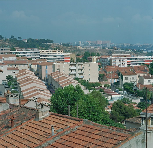 Reconstruction de l'îlot Chieusse. Vue d'ensemble prise en plongée depuis l'impasse O52.