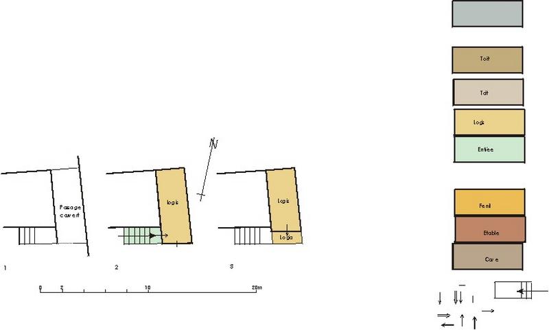 1-Plan de l' étage de soubassement, 2- Plan du rez-de-chaussée, 3-Plan de l'étage.
