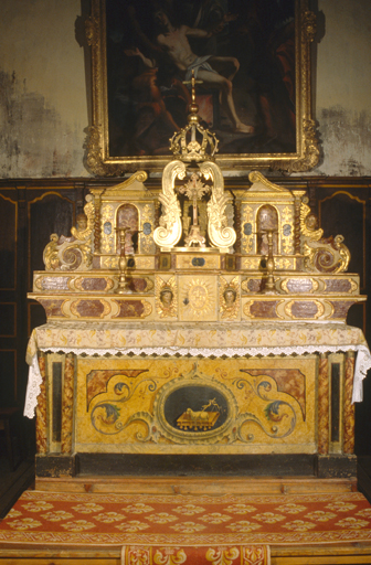 Autel, gradins d'autel (2), tabernacle, retable, exposition (maître-autel, autel tombeau, tabernacle à ailes, retable à niche, dais d'exposition)