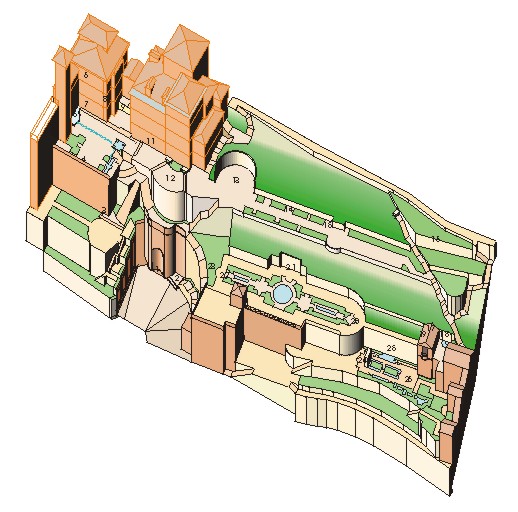 Axonométrie du jardin, d'après le dessin de Ernest Jean-Paul Boursier-Mougenot.