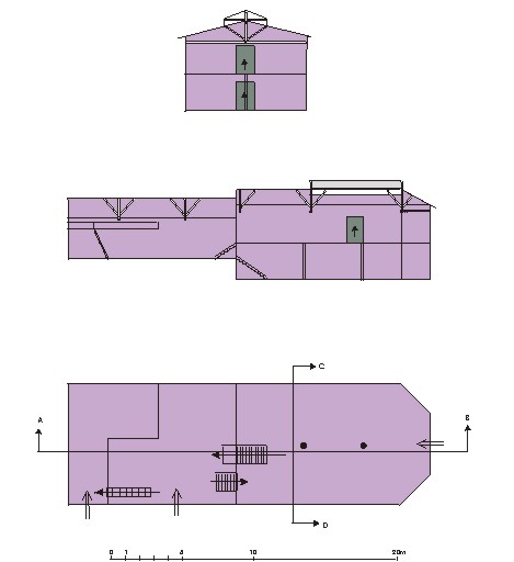 Plan et coupes du bâtiment 1 et 2.