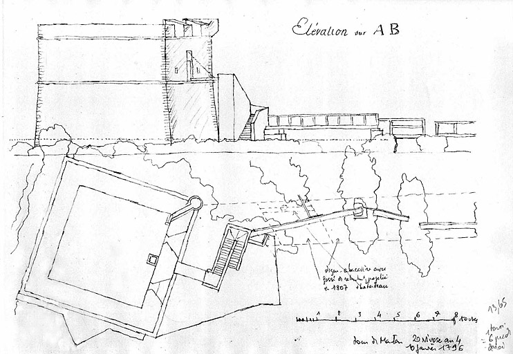 Tour de Menton. Elévation sur AB. [Plan].