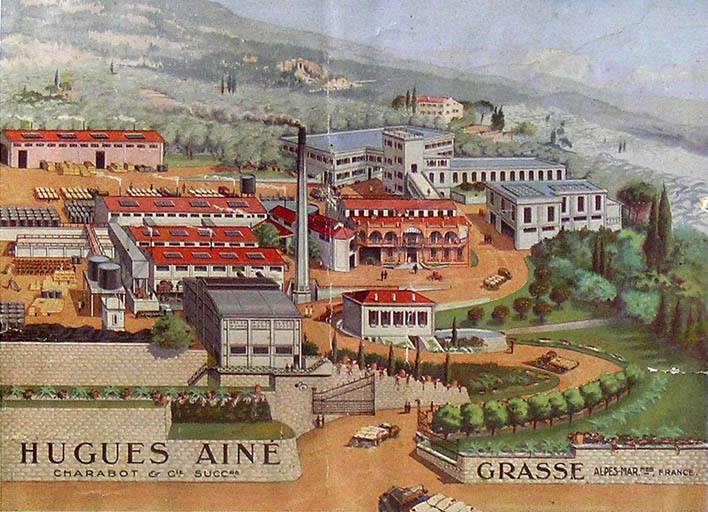 [Vue cavalière de l'usine de parfum Hugues Ainé, ca 1940].