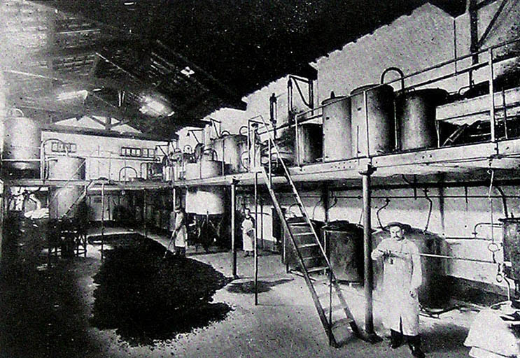 Une des salles d'extraction par dissolvants volatils. Voir Fig. 18.