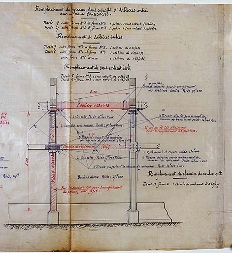 Chemins de fer de Paris à Lyon et à la Méditerranée - Service de la voie - Ateliers, magasins et dépôts - Ateliers d'Arles - Mise en état d'entretien de la charpente en bois du Montage [deuxième partie].