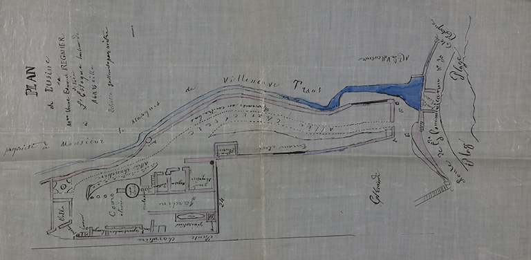 Plan de l'usine de Mme Veuve Edmond Régnier située à l'Estaque banlieue de Marseille.