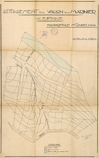 Lotissement du Vallon du Marinier à l'Estaque. Propriétaire Mr Rabezzana. [Plan des voies existantes et des voies à créer, approuvé le 27 mai 1927].